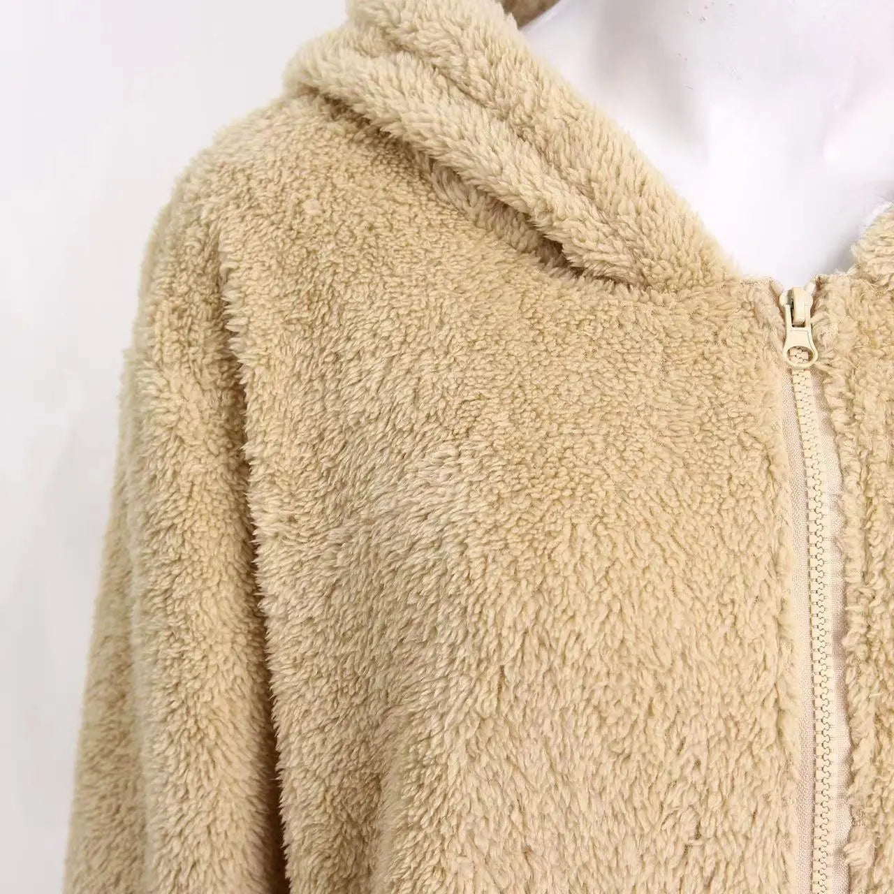 Loose Plush Women's Long Sleeve Hooded Zip Cardigan Coat