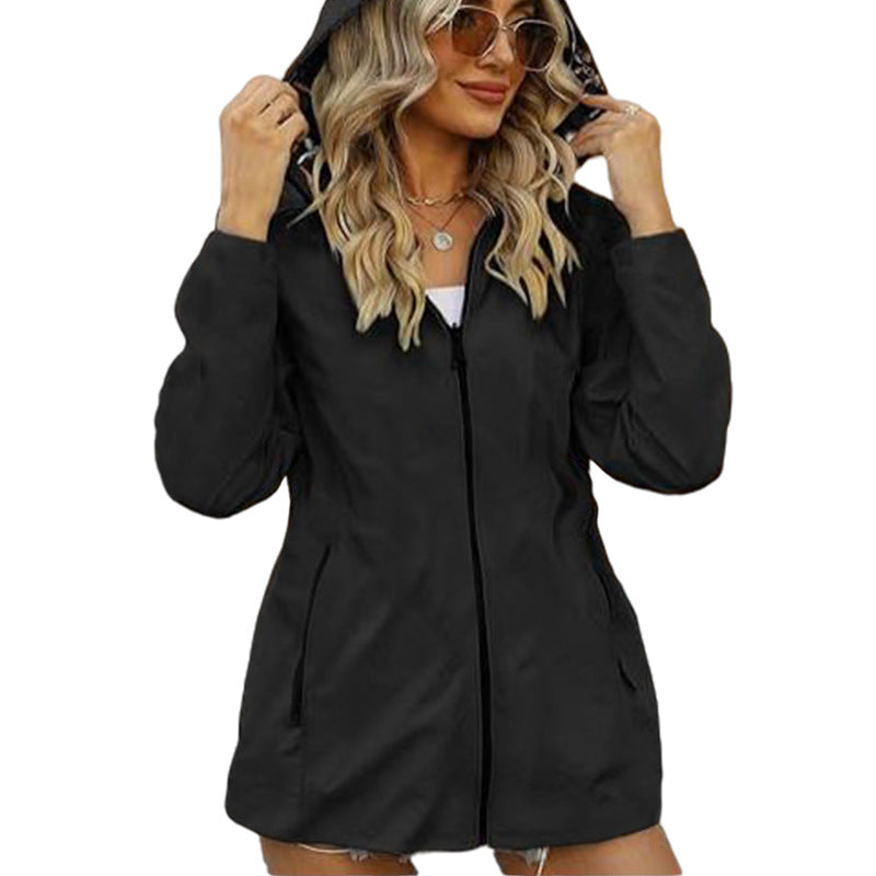 Printed Women's Zipper Windbreaker Japanese And Korean Fashion Double-sided Wear