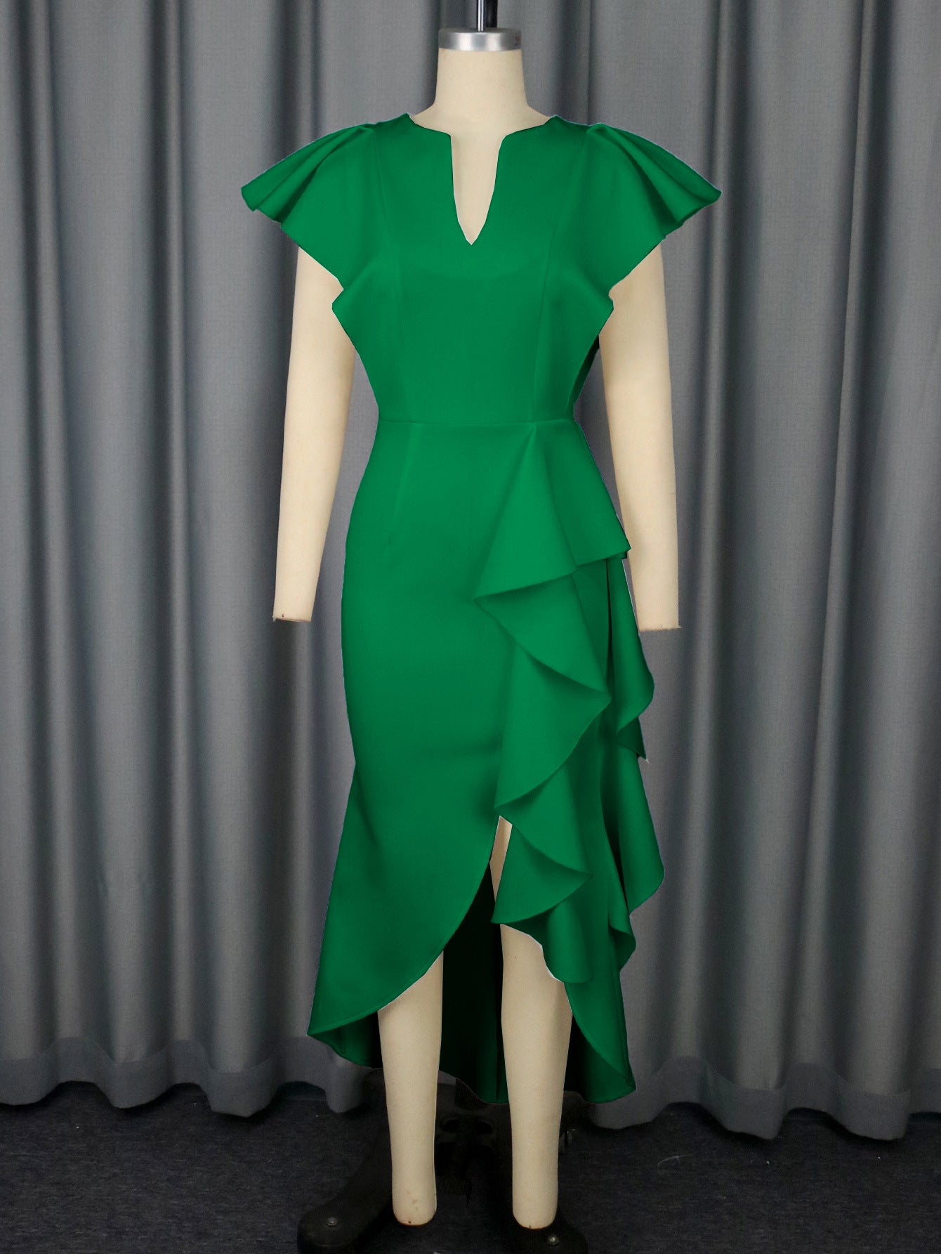 High Waist Irregular Elegant V-neck Flounce Dress