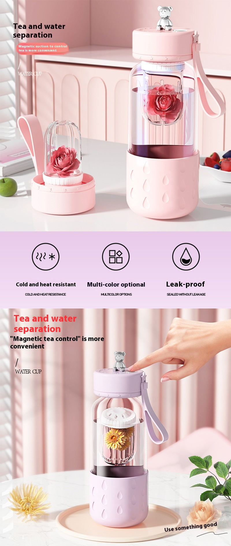 Tea Water Separation Magnetic Glass Water Cup Sealed Without Leakage Glass Tea Water Cup Infuser Tumbler Drinkware Water Bottle With Tea Filter