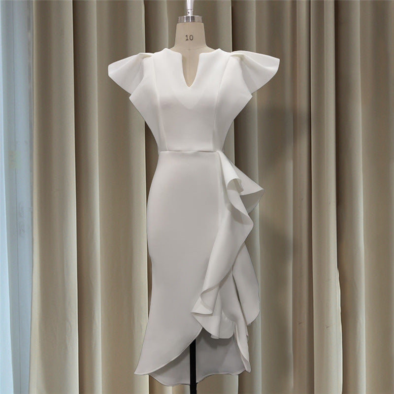 High Waist Irregular Elegant V-neck Flounce Dress
