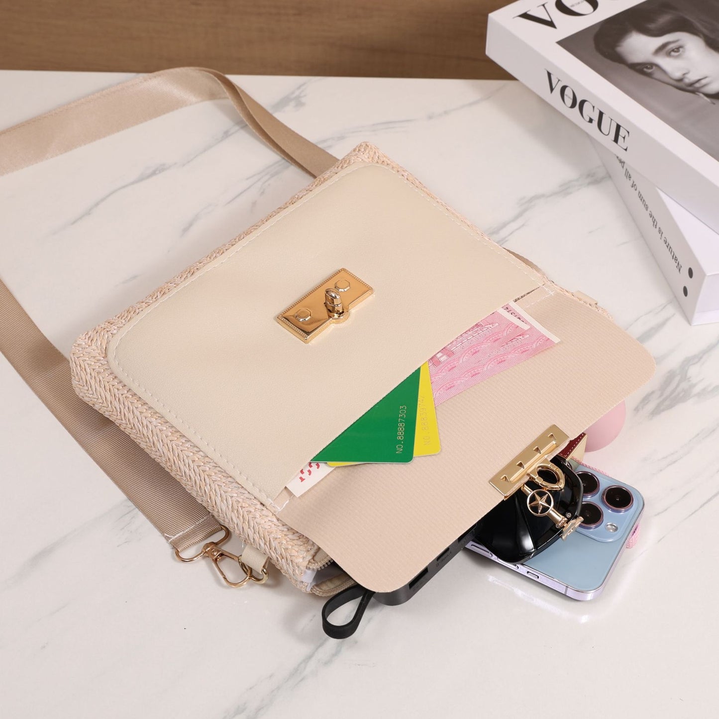 Straw Shoulder Bag Solid Color Crossbody