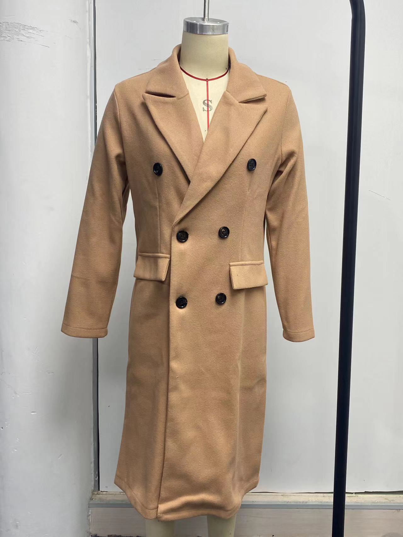 Long Sleeve Lapel Coat Winter Fashion Solid Double Breasted Slim Long Jacket Womens Clothing