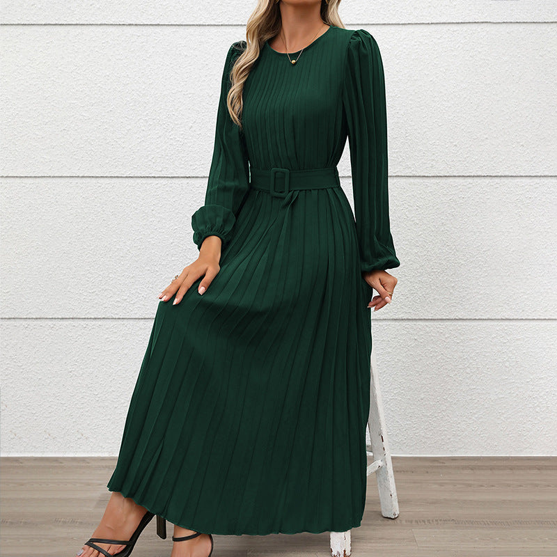 Women's Dress Long Sleeve Pleated Round Neck
