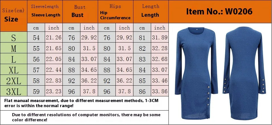 Button Sexy Hip Skirt Long Sleeve Dress