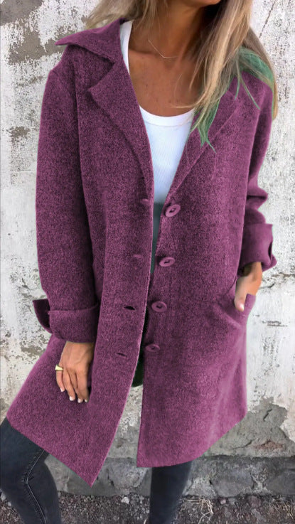 Apel Single Breasted Cardigan With Pockets Fashion Color Solid Mid-Length Outwear Coat Womens Clothing