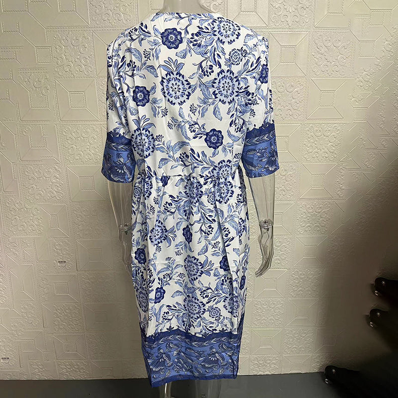 Women's Plus Size V-Neck Floral Print Dress - Loose Fit Casual Spring Summer Dress - Free USA Shipping