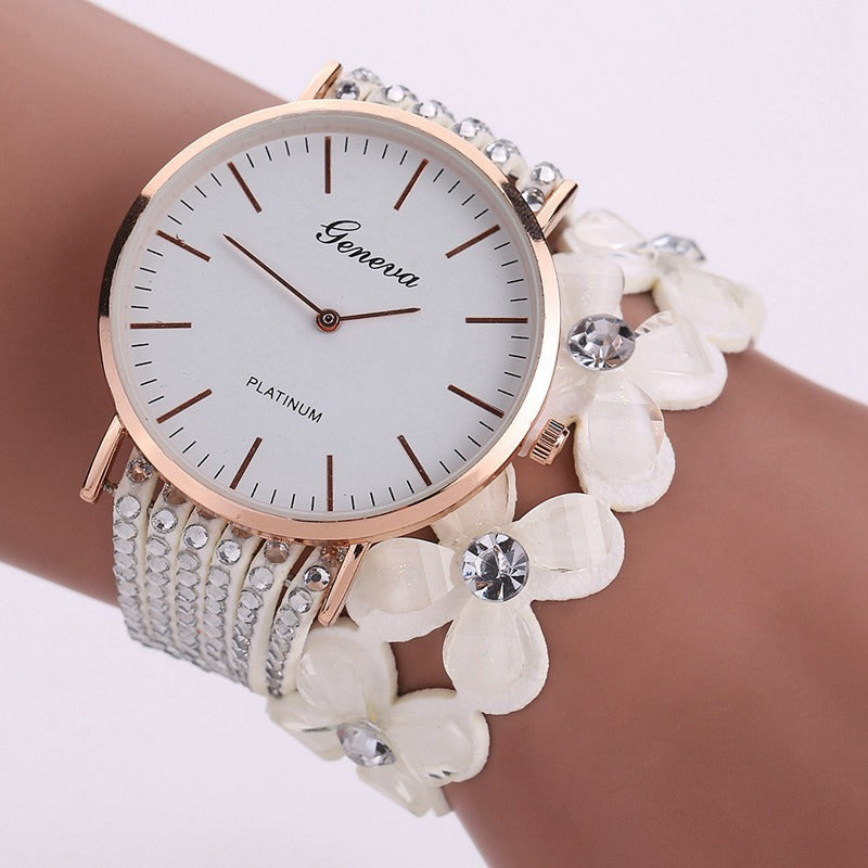 Fashion Geneva Flowers Watches Women Dress Elegant Quartz Bracelet Ladies Watch Crystal Diamond Wrist Watch Gift