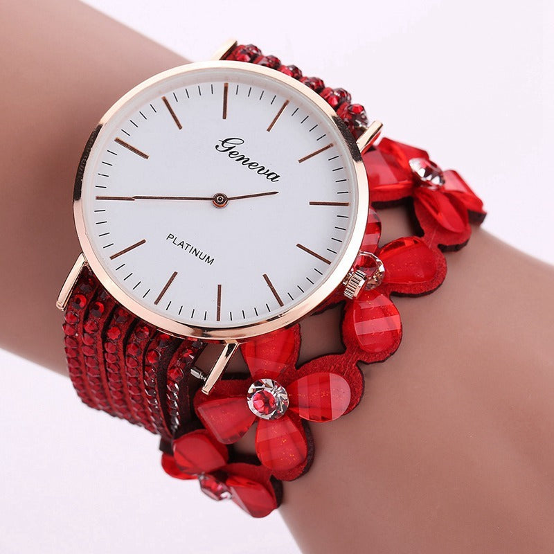 Fashion Geneva Flowers Watches Women Dress Elegant Quartz Bracelet Ladies Watch Crystal Diamond Wrist Watch Gift