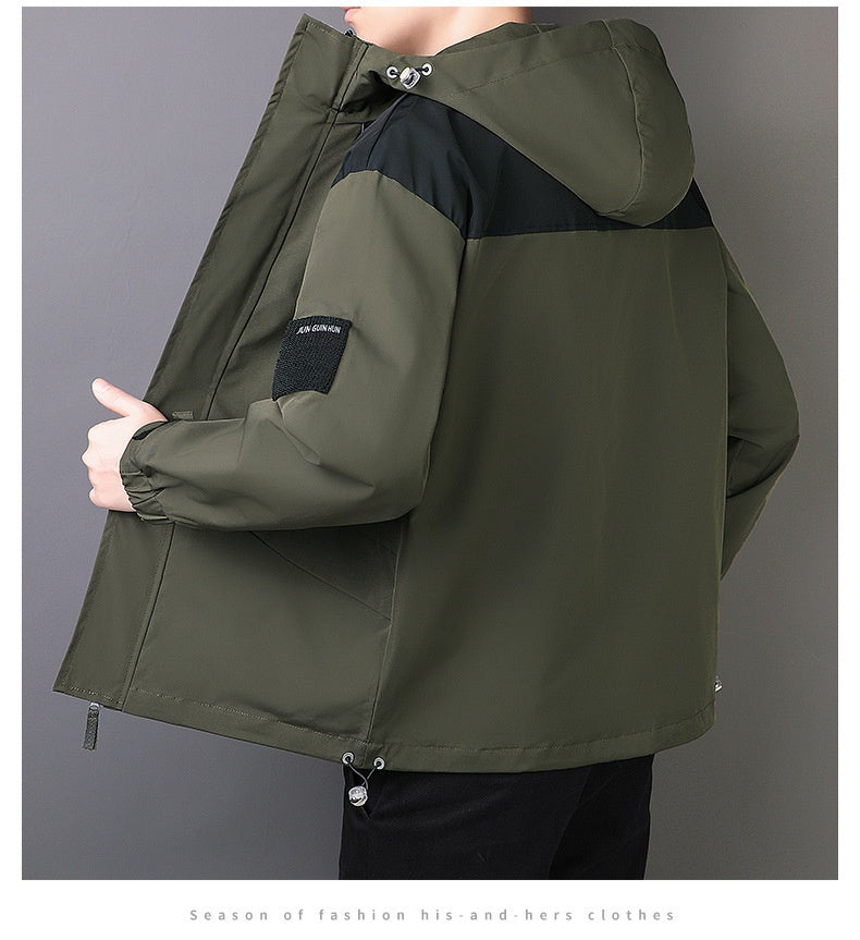 Men's Windproof Jacket Outdoor Loose Hooded Waterproof Jacket