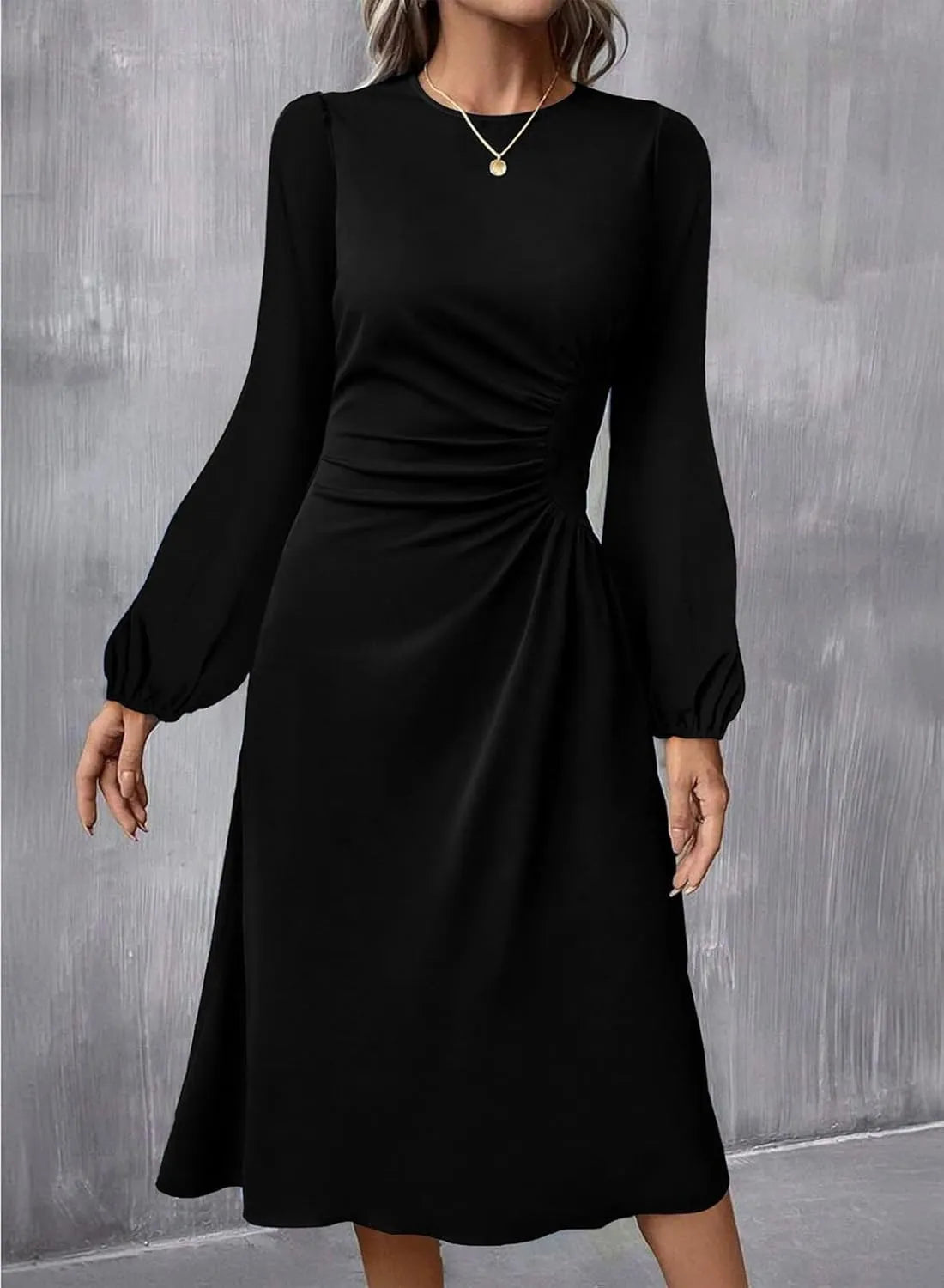 European And American Round Neck Pullover Fashion Long Sleeve Slim Fit Slit Dress