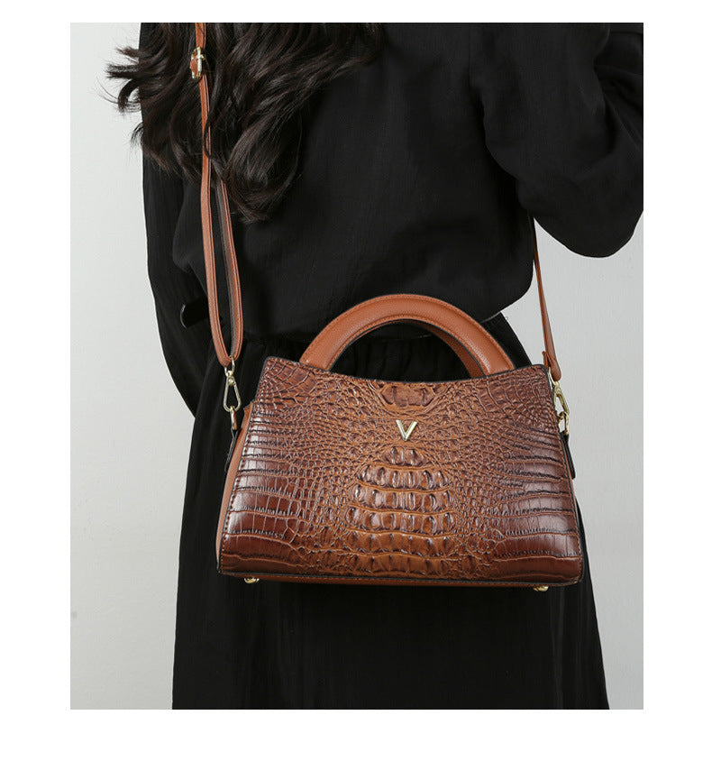 Women's Crossbody Leather Crocodile Pattern Shoulder Handbag