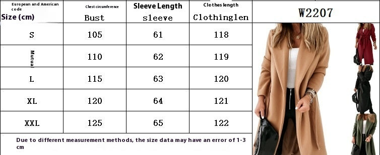 Extended Woolen Women's Coat Plus Size Lace Up