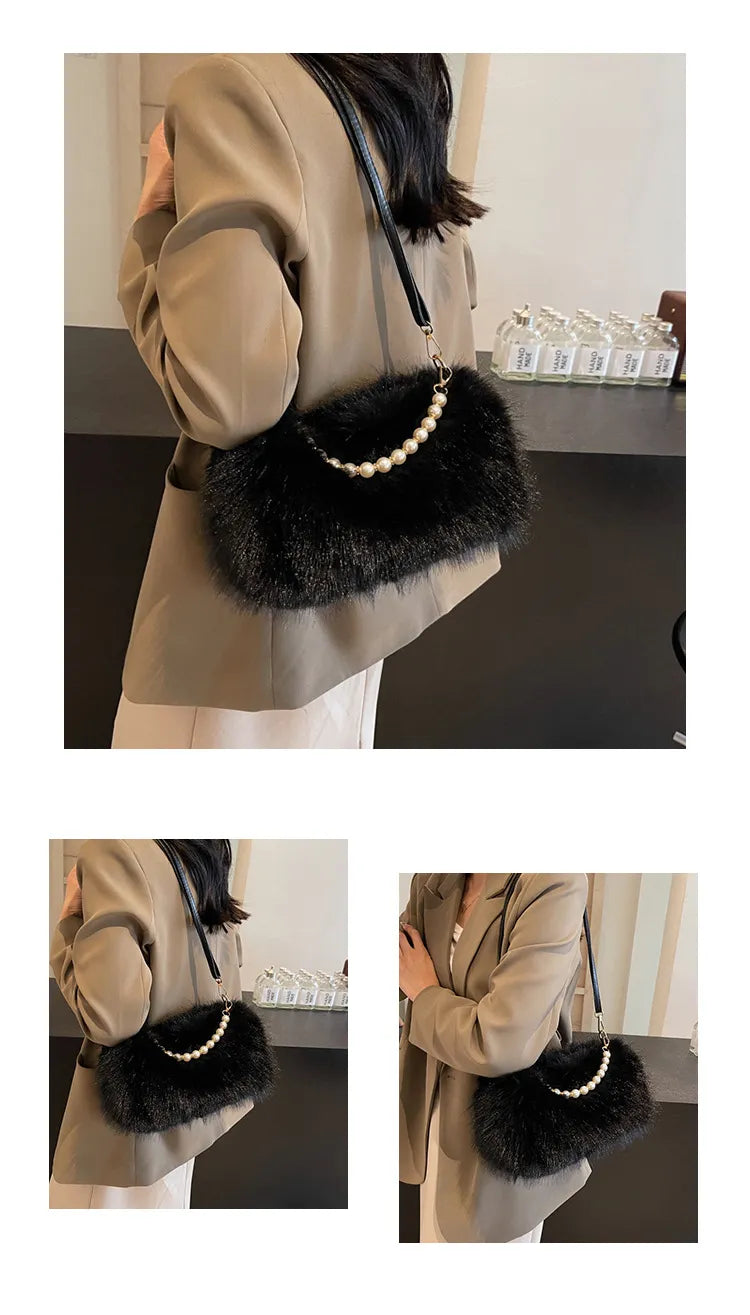 Autumn And Winter Fashion Pearl Chain Crossbody Shoulder Bag