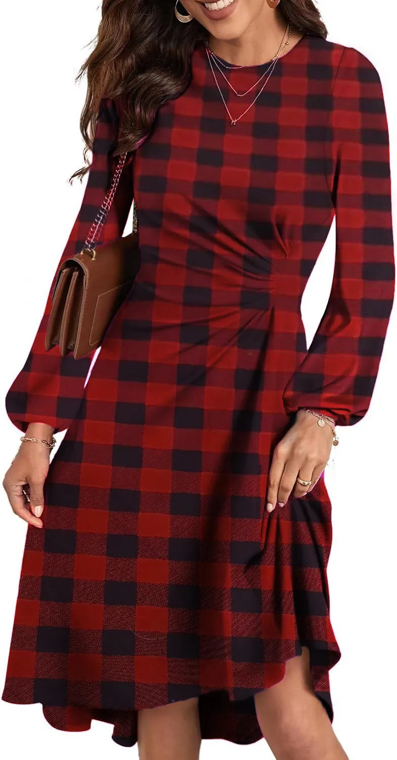 European And American Round Neck Pullover Fashion Long Sleeve Slim Fit Slit Dress