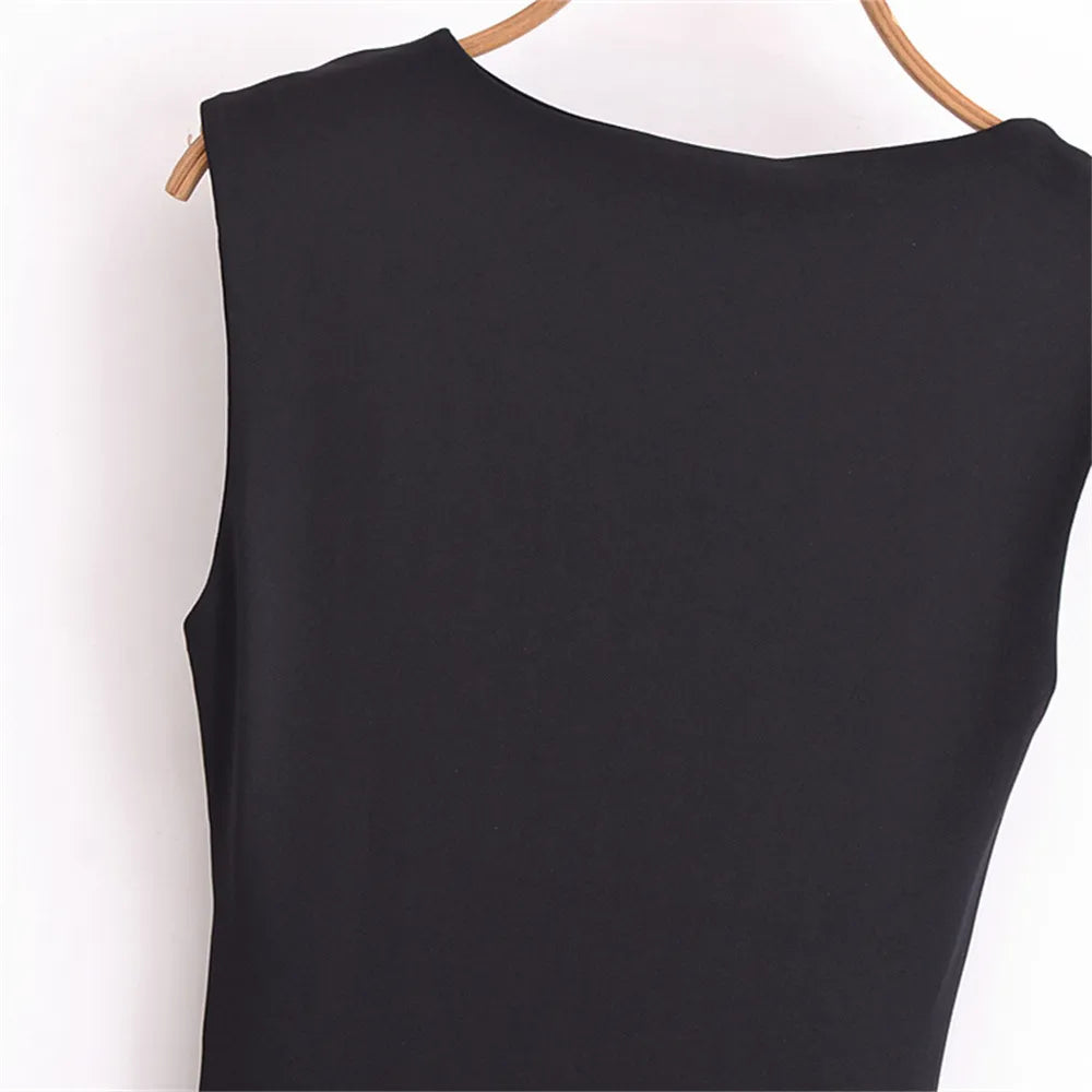 Women's High-grade Satin Sleeveless Pleated Dress