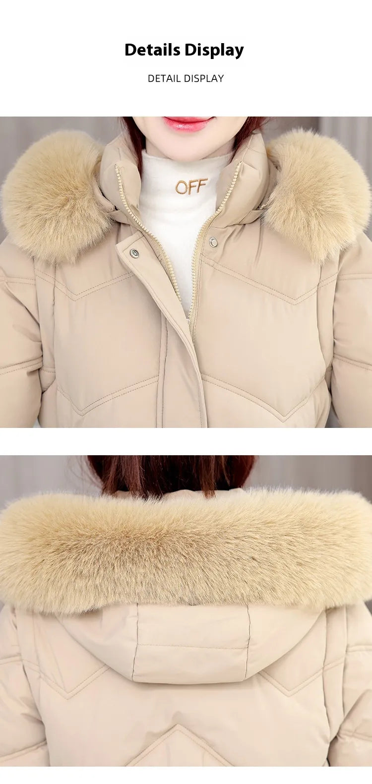 Women's Mid-length Big Fur Collar Hooded Cotton Vest Cotton-padded Jacket