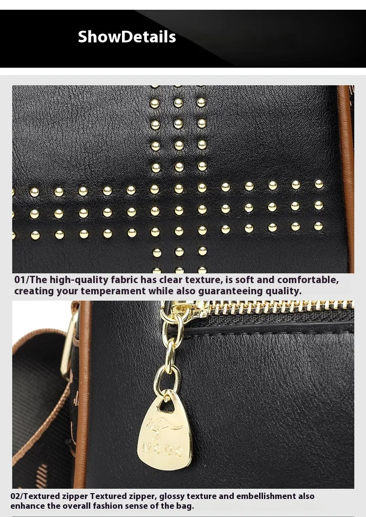Color Contrast Patchwork Rivet Crossbody Soft Leather Shoulder Bag