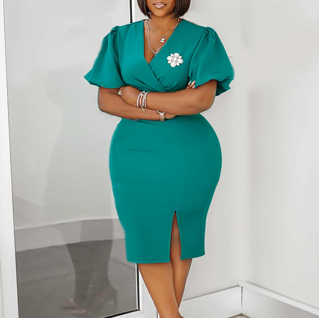 V-neck Hip Ol Split European And American Style Dress