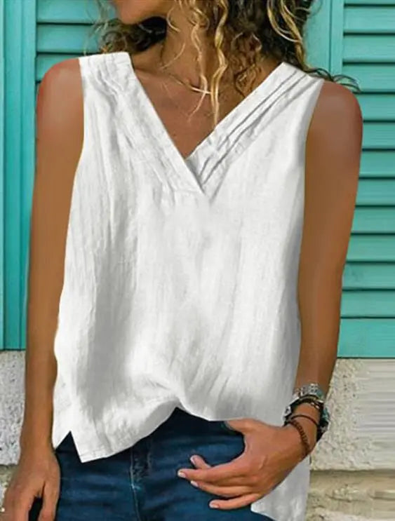 Split Sleeveless Cotton And Linen Multi-layer Collar T-shirt