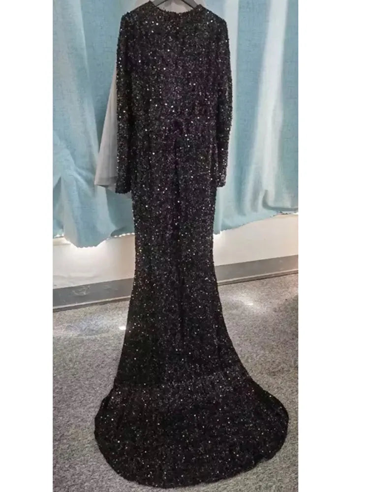 Elegant Long Sleeve Sequin Gown for Evening Parties