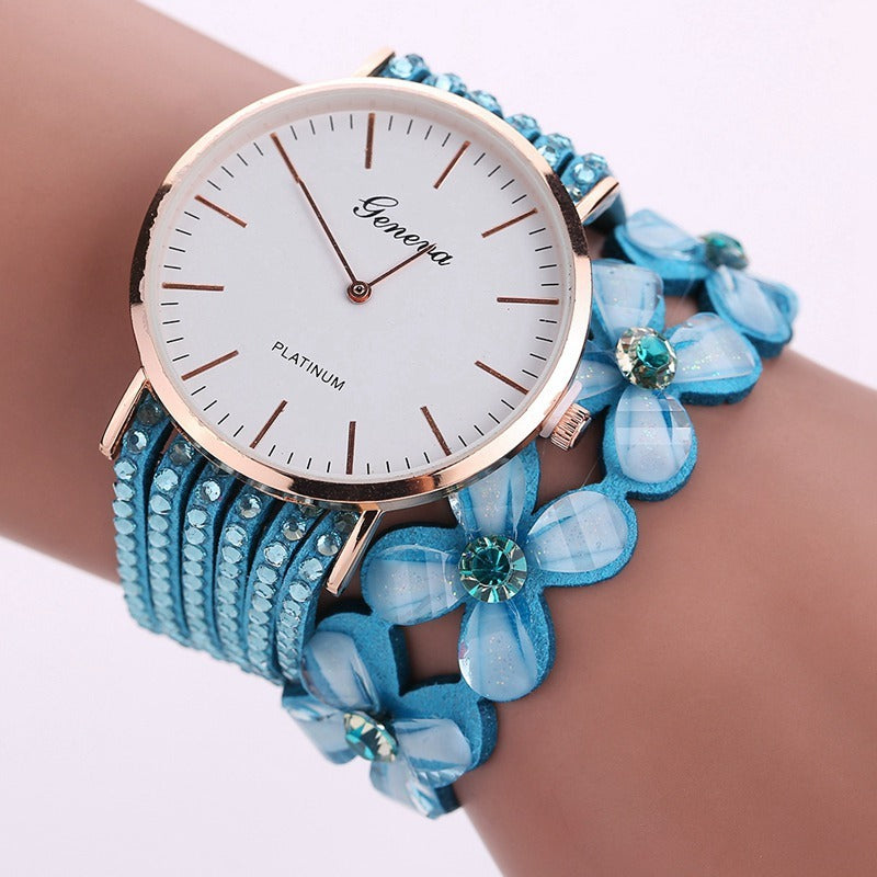 Fashion Geneva Flowers Watches Women Dress Elegant Quartz Bracelet Ladies Watch Crystal Diamond Wrist Watch Gift