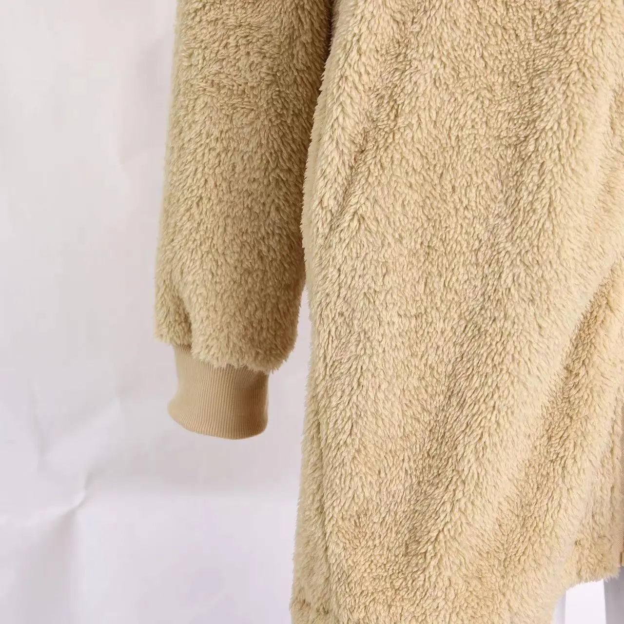 Loose Plush Women's Long Sleeve Hooded Zip Cardigan Coat