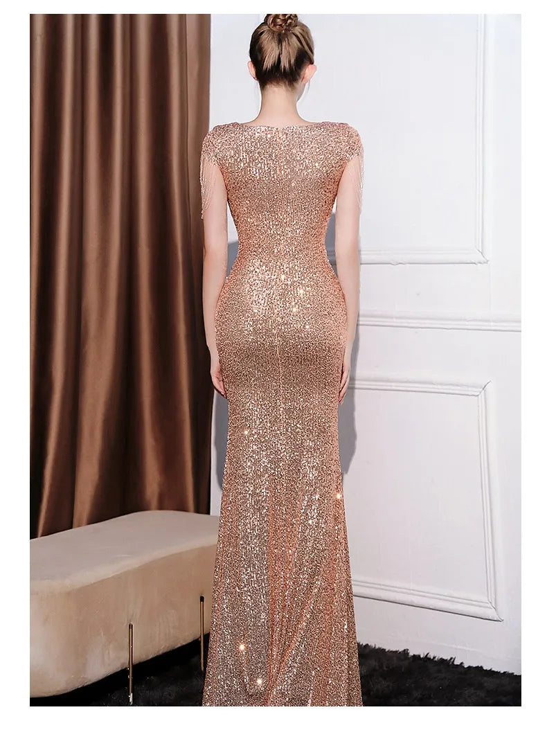 Sequined Slim Fit Slimming Long Dress Women