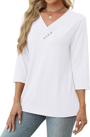 European And American New Autumn Women's Clothing Button V-neck Fashion Casual Sleeve T-shirt