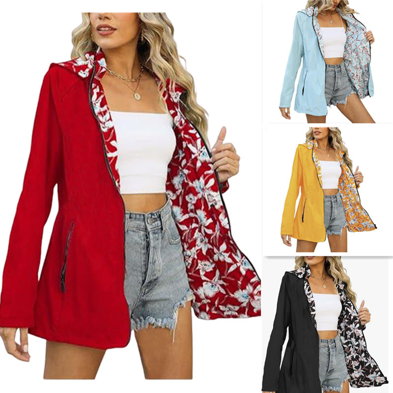 Printed Women's Zipper Windbreaker Japanese And Korean Fashion Double-sided Wear