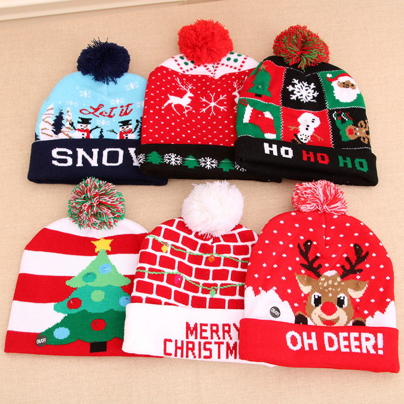 LED Christmas Hat Sweater Knitted Beanie Christmas Light Up Knitted Hat Christmas Gift Kids Xmas New Year Decorations