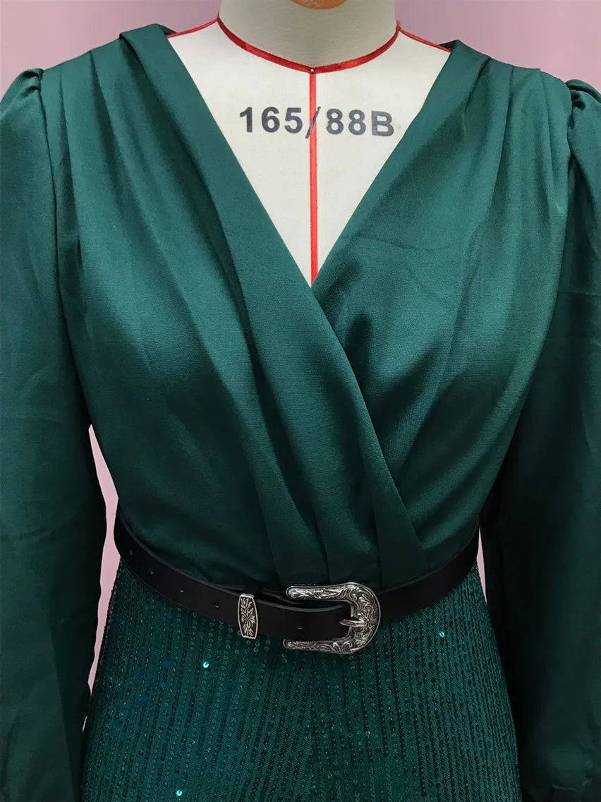 V-neck Elegant Waist Slimming Sequined Ladies