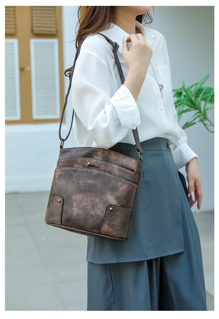 Retro Multi-layer PU Bag Women's Simple High-grade Crossbody