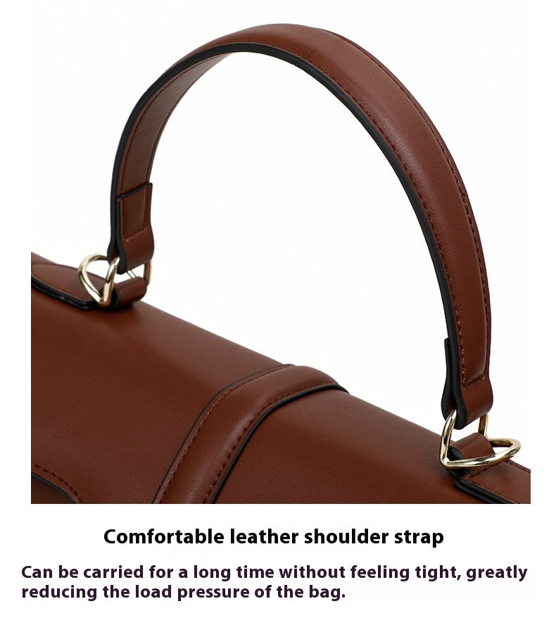 Women's Solid Color Fashion Large Capacity Cowhide Messenger Bag