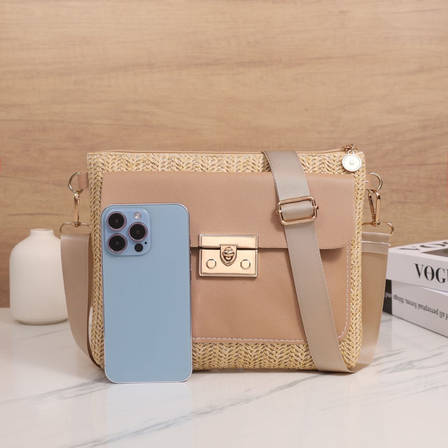 Straw Shoulder Bag Solid Color Crossbody