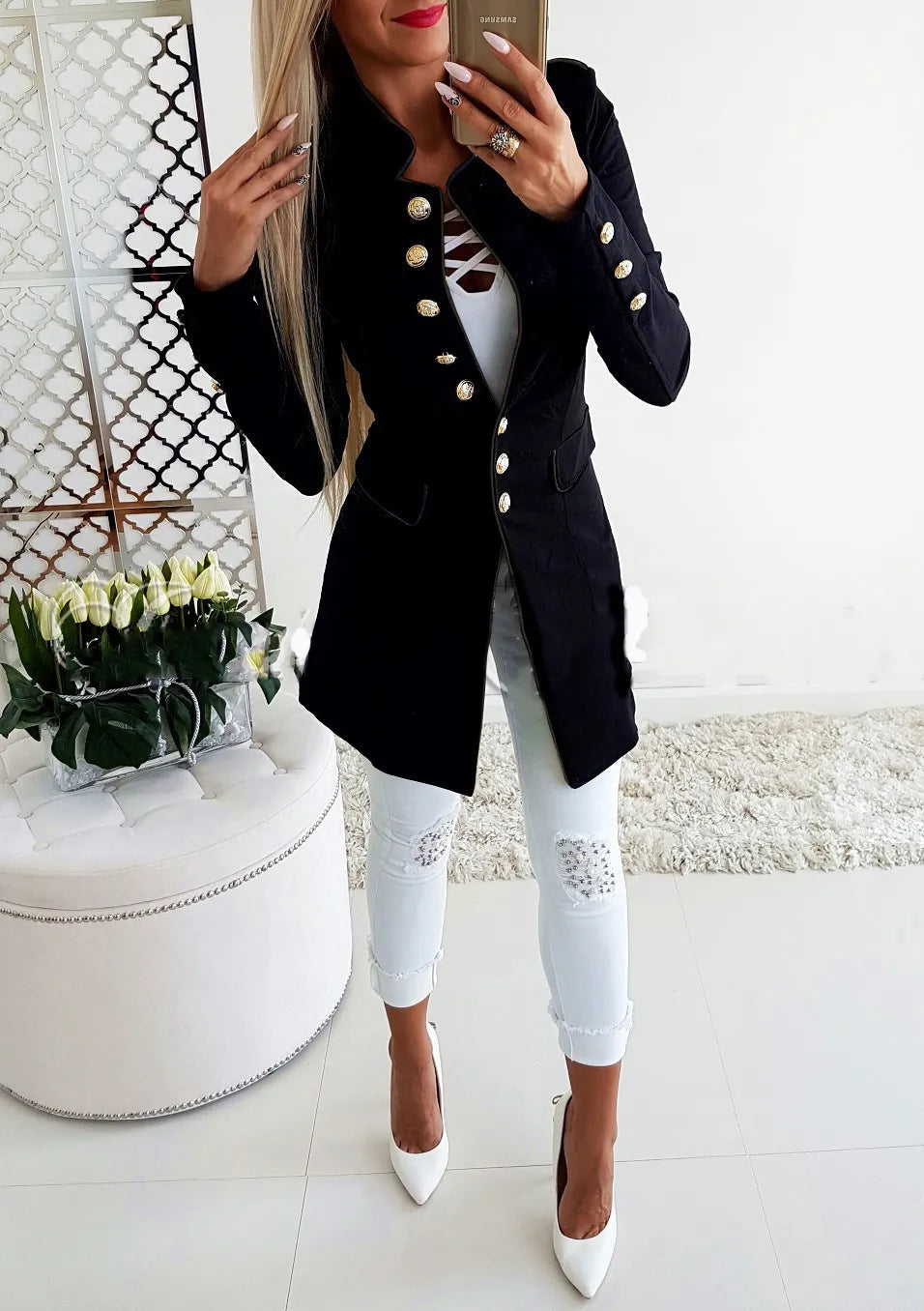 Women's Long-sleeved Breasted Slim Fit Small Business Suit Coat