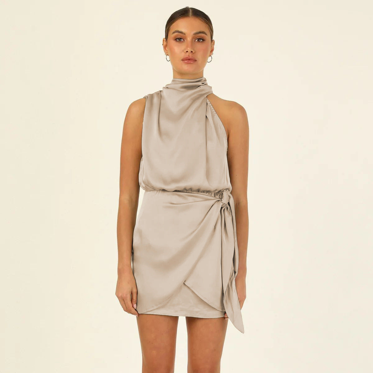 Satin Tied Slim Fit Socialite Dress Fashion