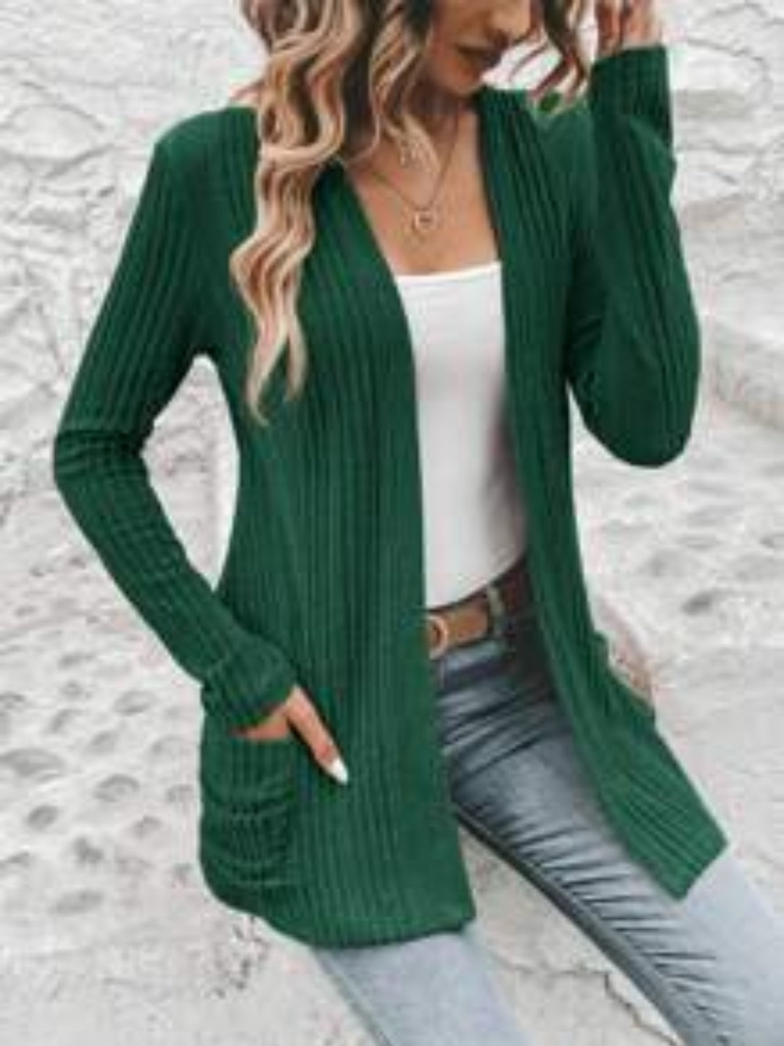 Open Front Long Sleeve Cardigan with Pockets