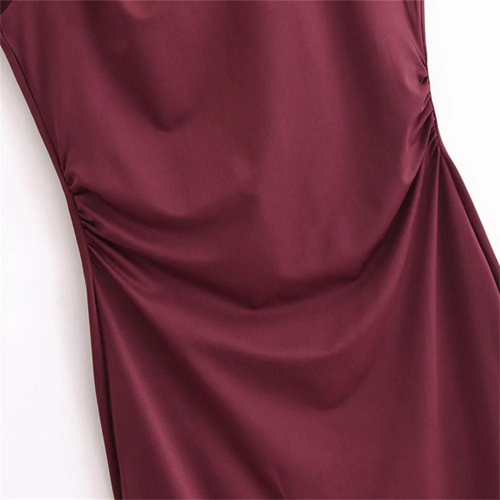 Women's High-grade Satin Sleeveless Pleated Dress