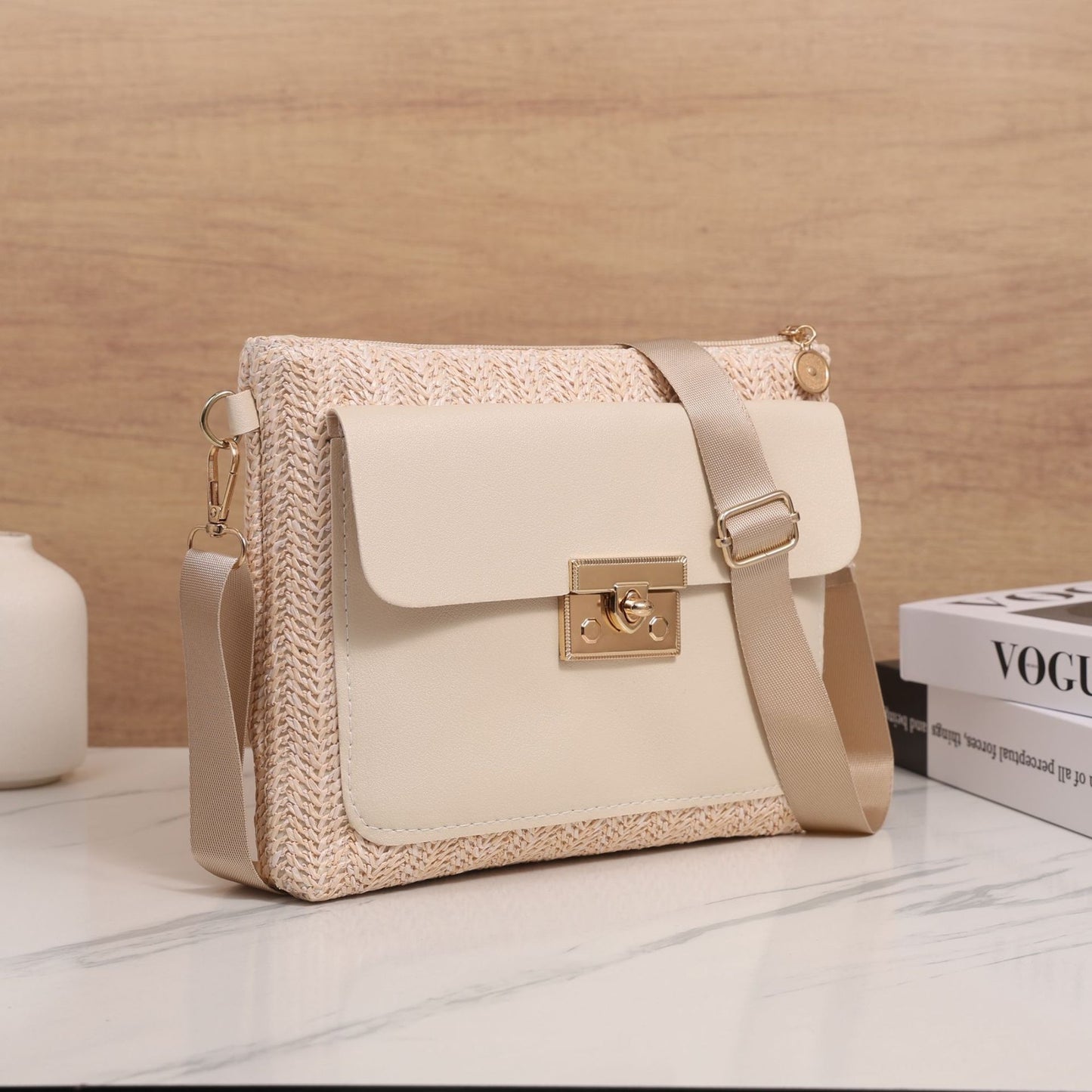 Straw Shoulder Bag Solid Color Crossbody