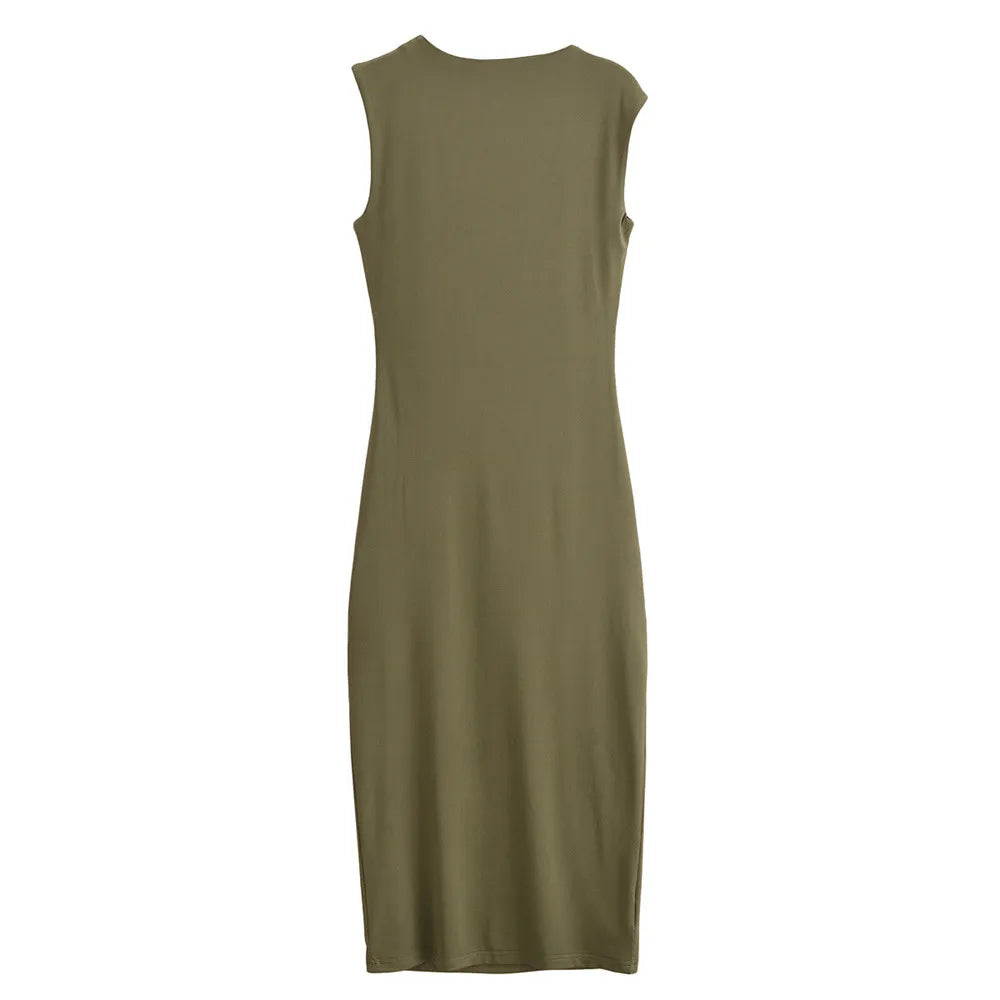 Women's High-grade Satin Sleeveless Pleated Dress