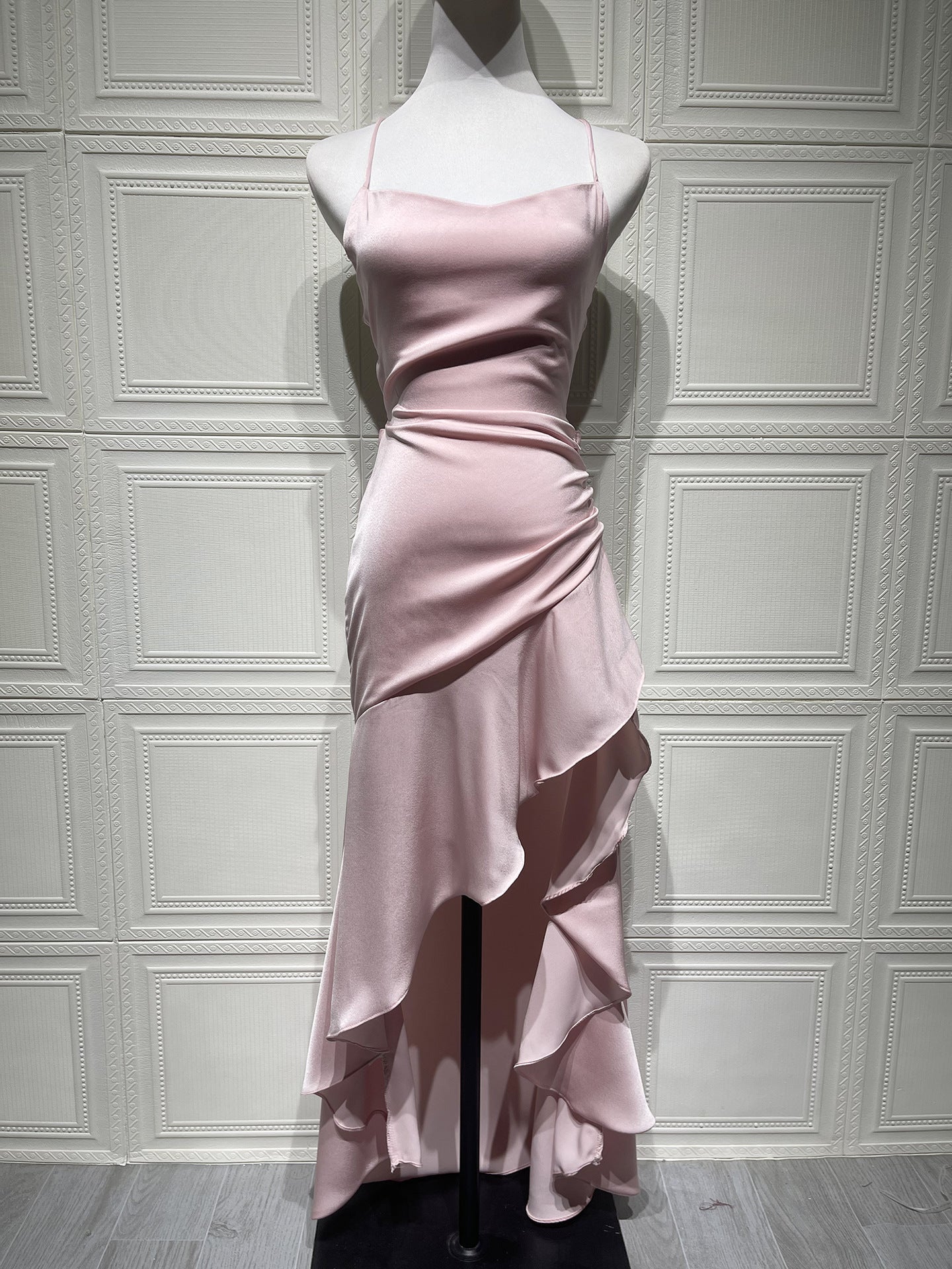 Women's Backless Ruffles Irregular Dress Summer Fashion Evening Party Club Split Suspender Maxi Dresses Clothing