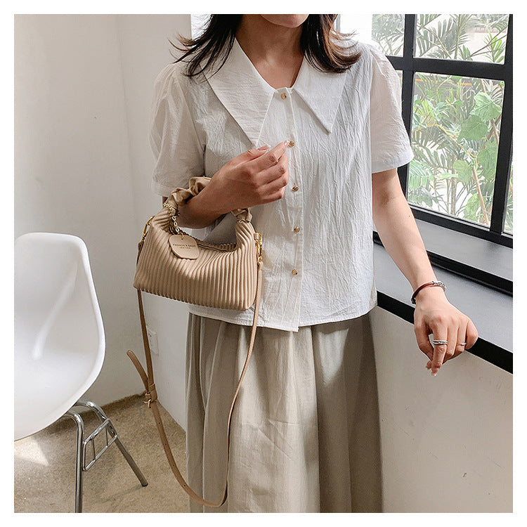 Women Fashion Crossbody Bag PU Leather Pleated Cloud Small Tote Bags Casual Simple Elegant Temperament Messenger Bags