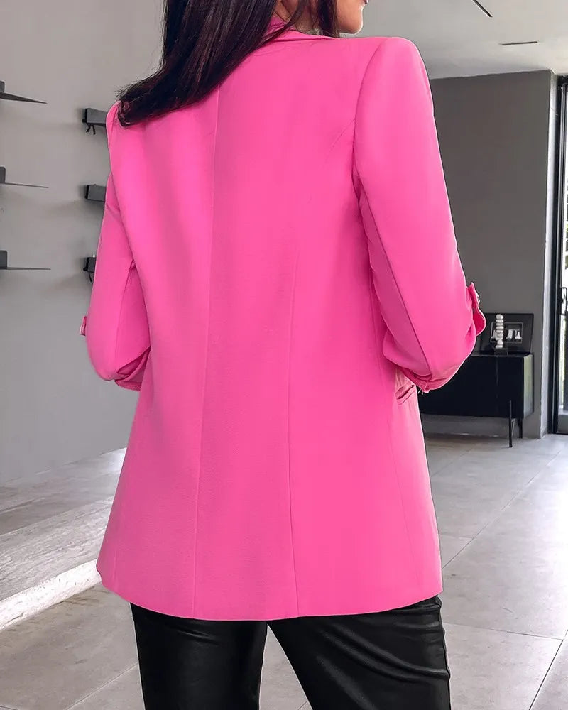 Women's Casual Rolled Sleeves Blazer With Pockets