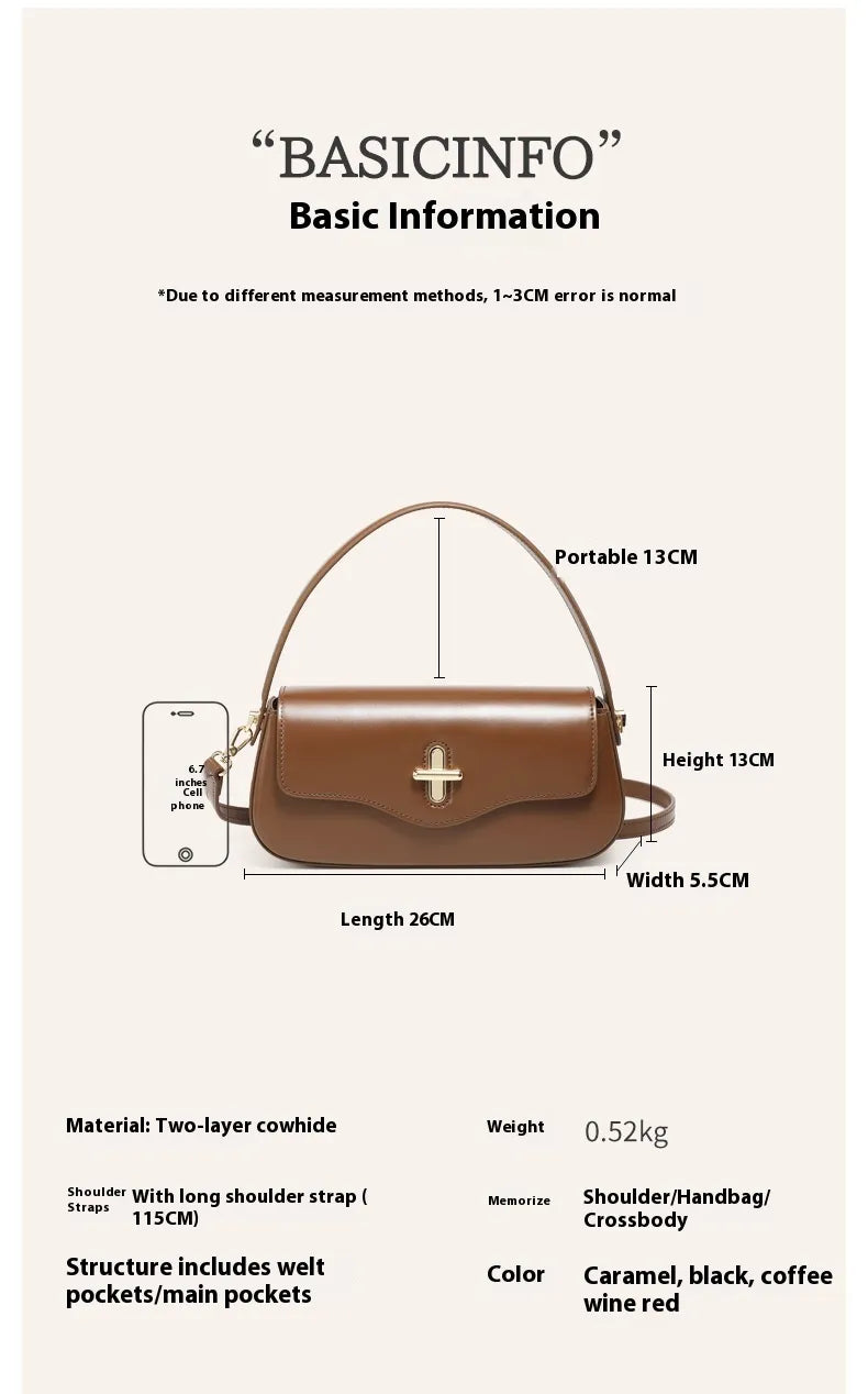 Spring And Summer New Moon Baguette Bag Leather Handbag