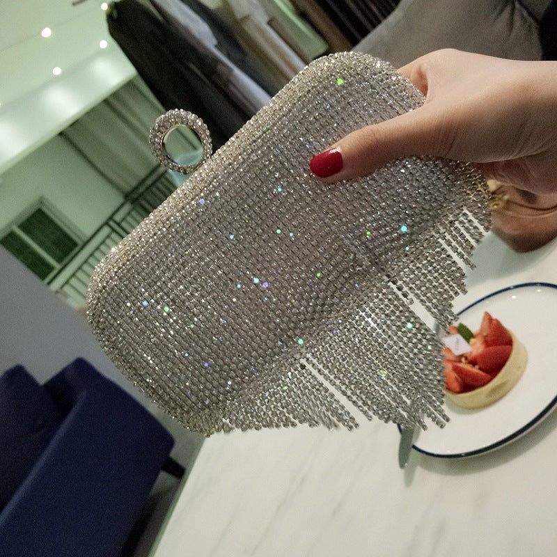 New shiny diamond ladies fringed hand bag night party bag