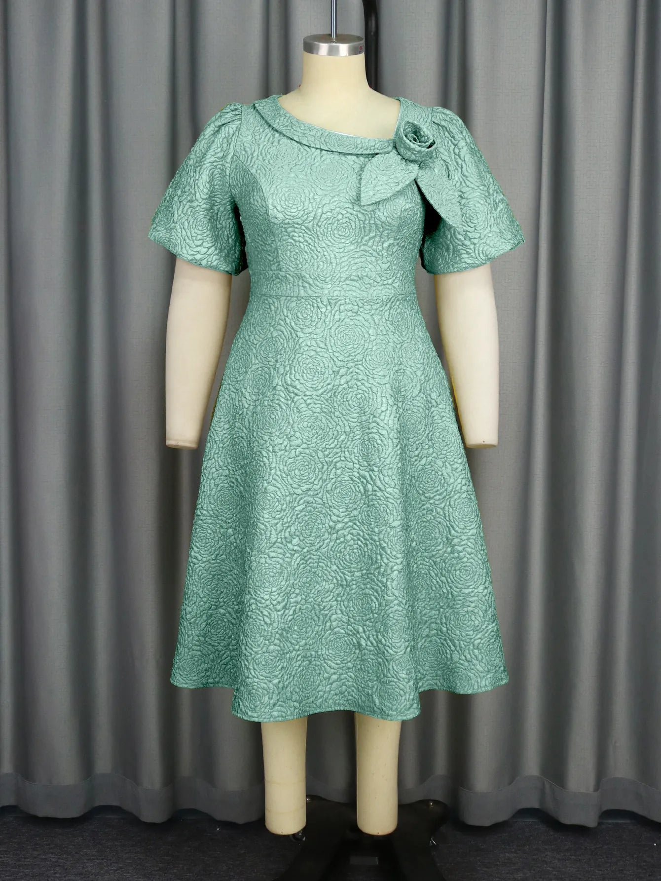 A- Line New Jacquard Fabric Flower Dress
