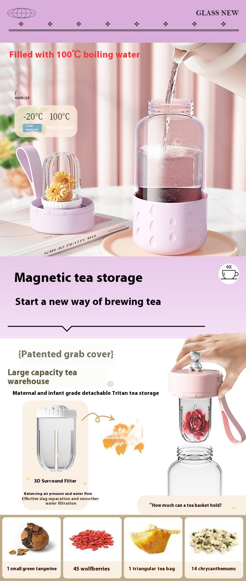 Tea Water Separation Magnetic Glass Water Cup Sealed Without Leakage Glass Tea Water Cup Infuser Tumbler Drinkware Water Bottle With Tea Filter