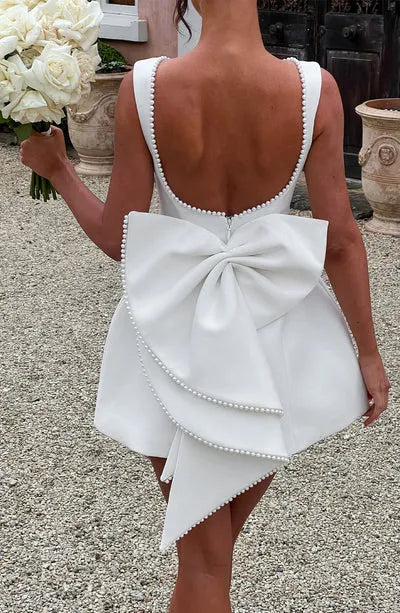 Fashion Big-Bowed Pearls Backless Dress Summer Slim Sleeveless A-line Dresses For Party Evening Women's Clothing