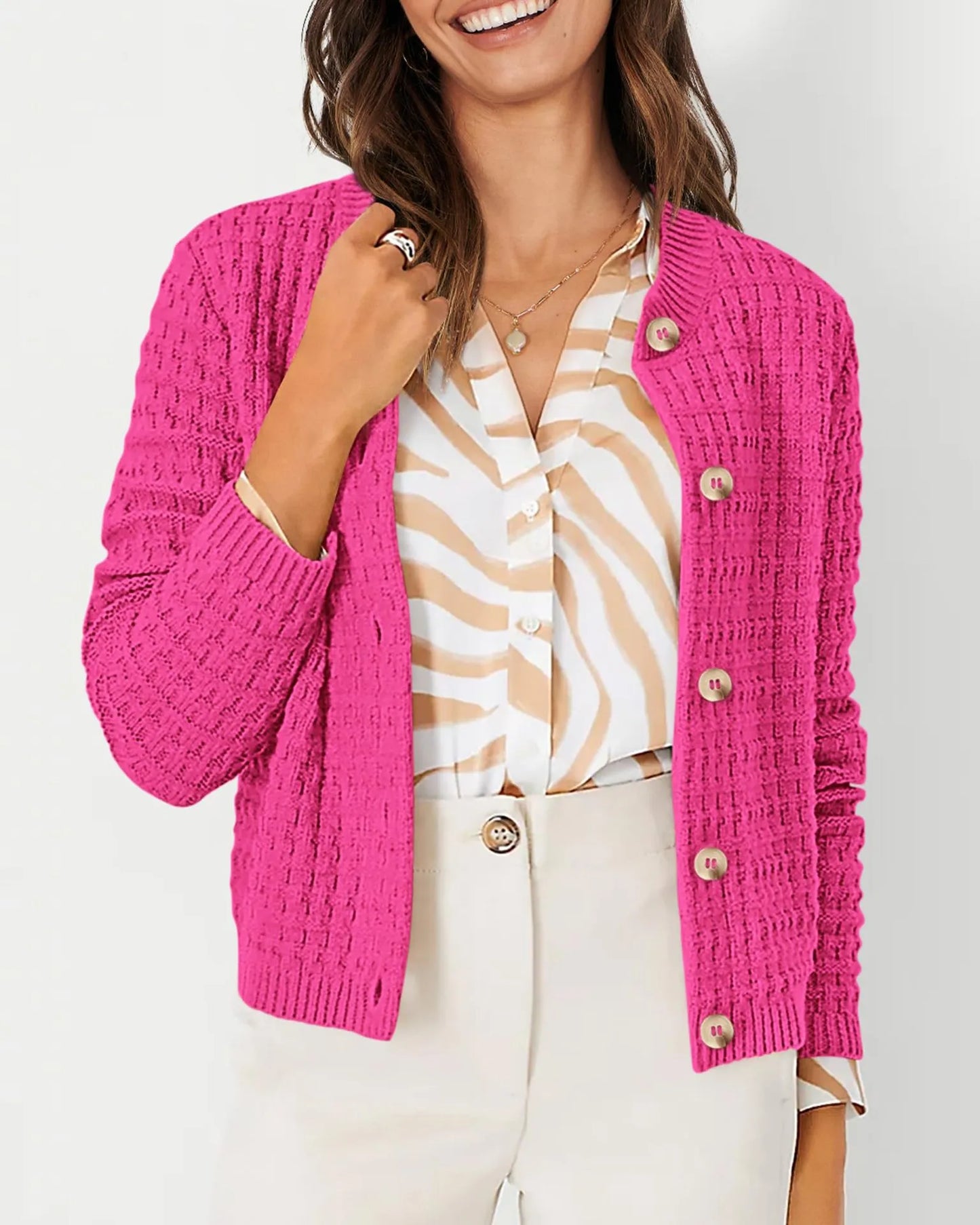 Women's Solid Color Commute Knitted Cardigan Casual Sweater Coat